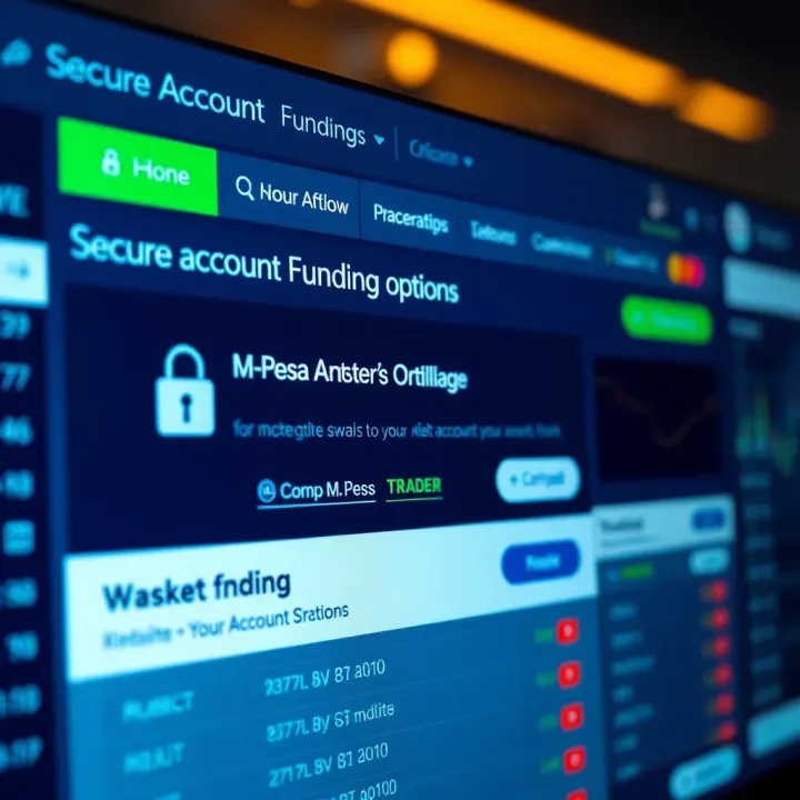 Interface displaying secure account funding options including M-Pesa for Kenyan traders