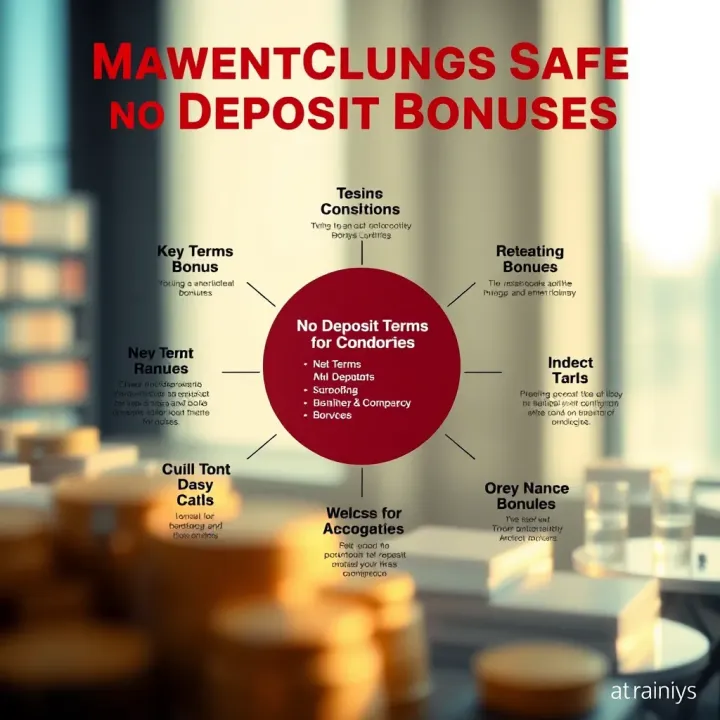 Diagram illustrating key terms and conditions for claiming no deposit bonuses safely
