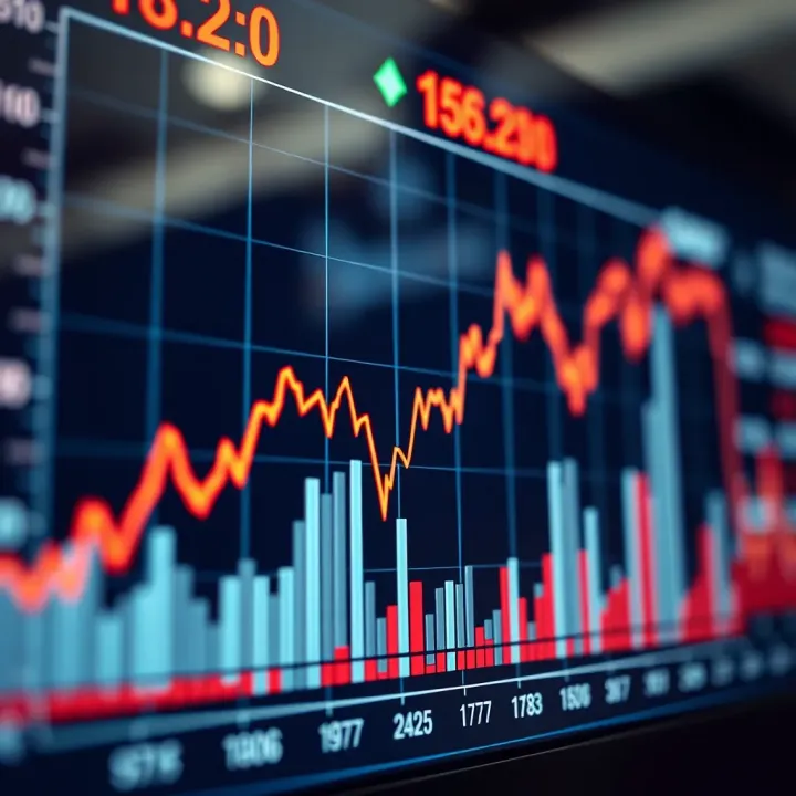 Stock Market Indices Movement Chart Graph showing fluctuating stock market indices with upward and downward trends