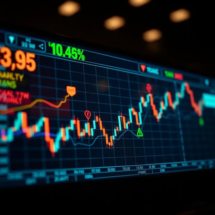 Graph displaying forex market trends with risk management icons