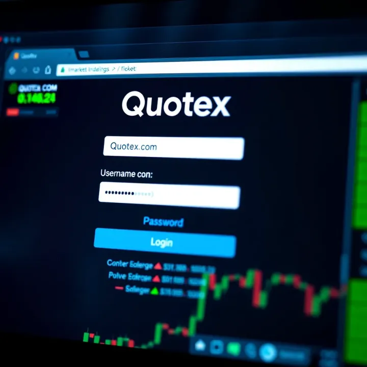 User interface of Quotex login page showing fields for username and password