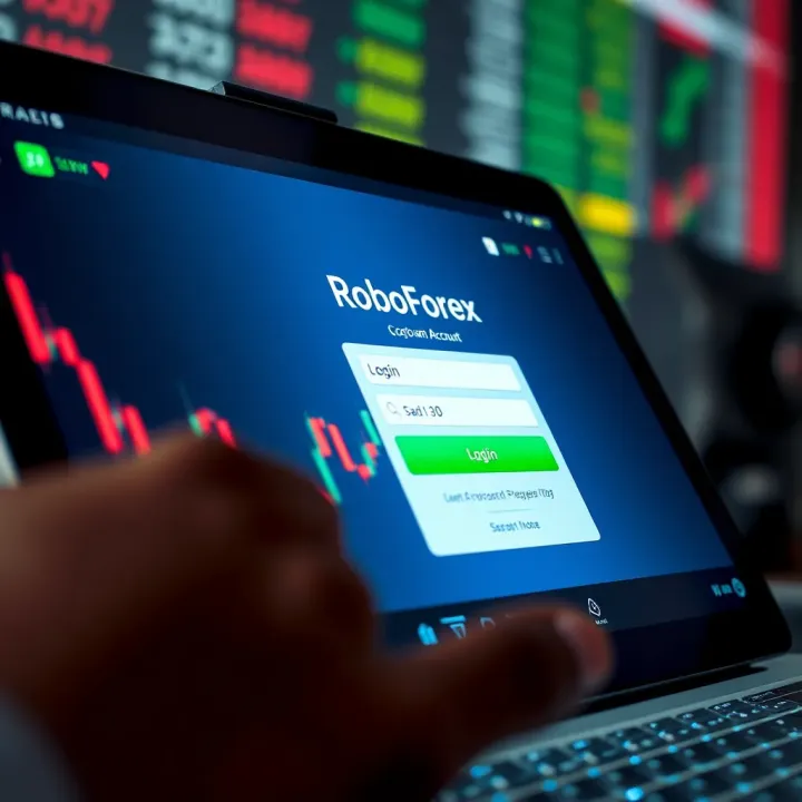 User interface of RoboForex login screen on a digital device showcasing account access options