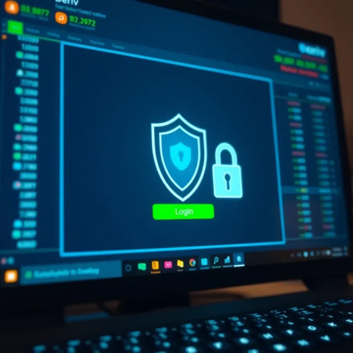 Secure Access to Deriv Trading Platform Secure login authentication with shield icon and digital padlock symbol on a computer screen