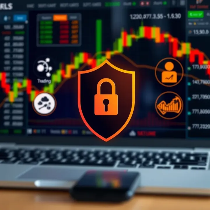 Conceptual graphic showing regulatory compliance symbols and secure trading environment icons