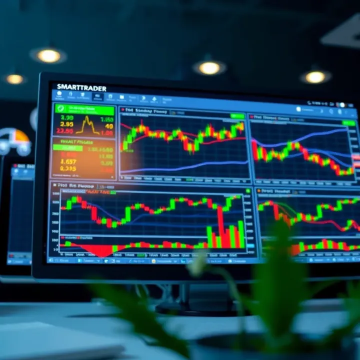 Dashboard view of SmartTrader platform displaying forex, stocks, and commodities charts