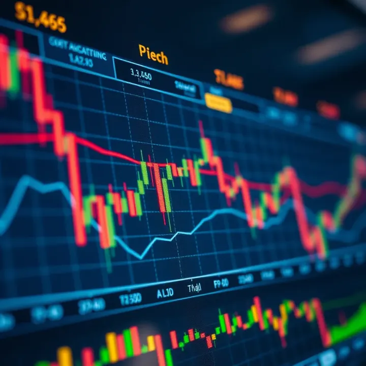 Chart showing a digital interface of financial market data with highlighted trade actions