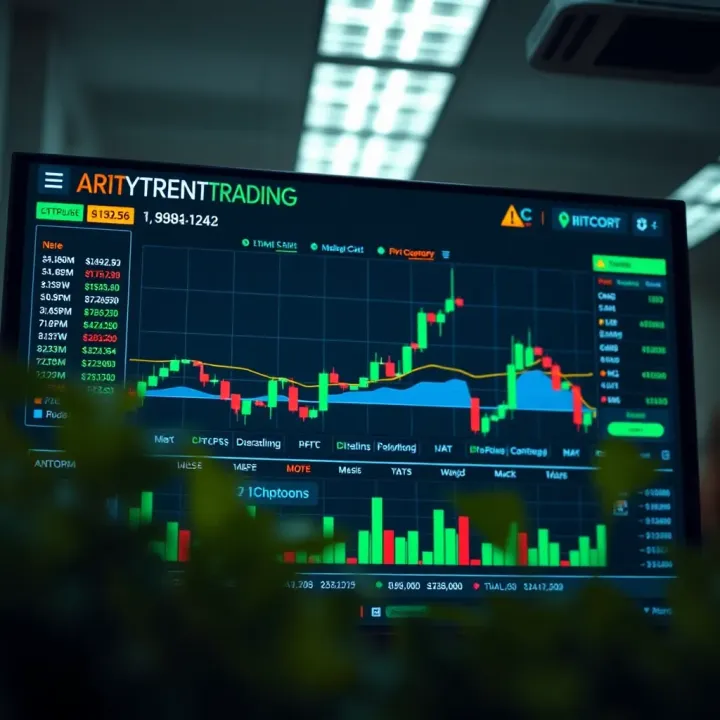 Digital interface displaying various cryptocurrency options and trading charts