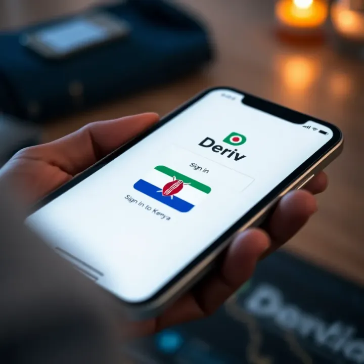 User interface displaying Deriv sign-in screen on a mobile device with Kenyan flag icon