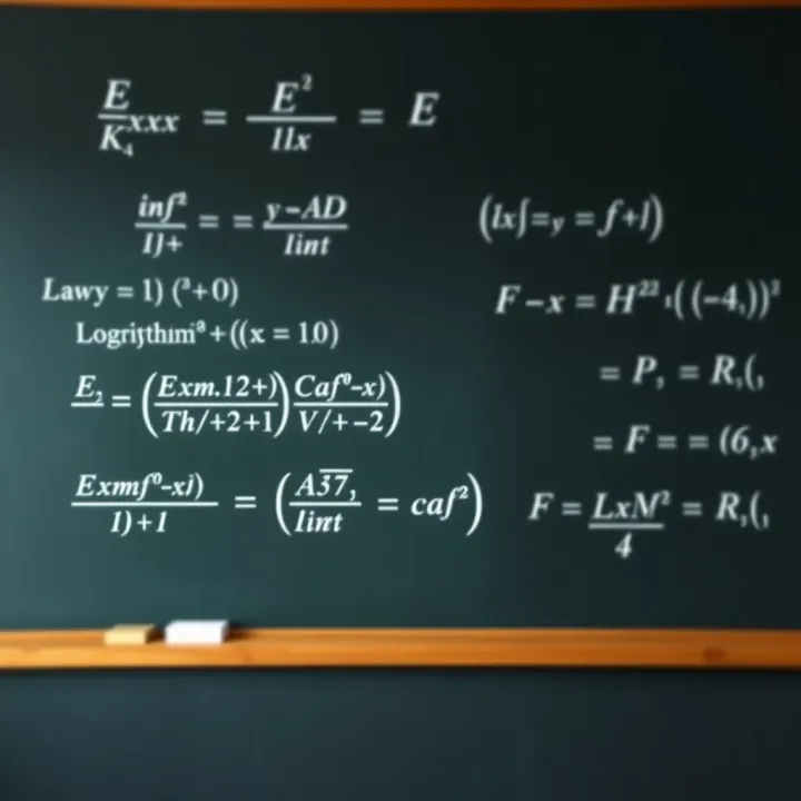 Mathematical formulas and rules for differentiating logarithmic functions displayed on a chalkboard background