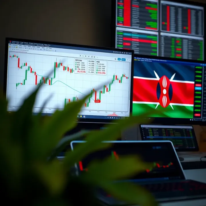 Forex Trading Resources in PDF Format for Kenyan Traders Illustration of forex trading charts and PDF documents on a computer screen with Kenyan flag