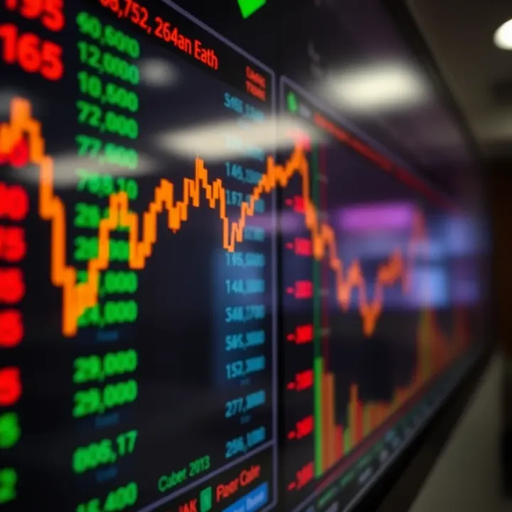Currency exchange rates displayed on a digital screen representing forex market activity