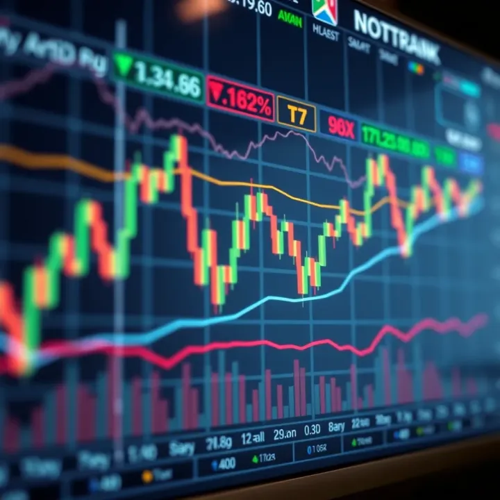 Chart illustrating forex market fluctuations with algorithmic trading indicators and strategy overlays