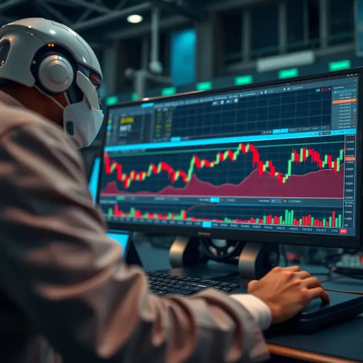 Automated forex trading software analyzing market trends and executing trades on digital interface