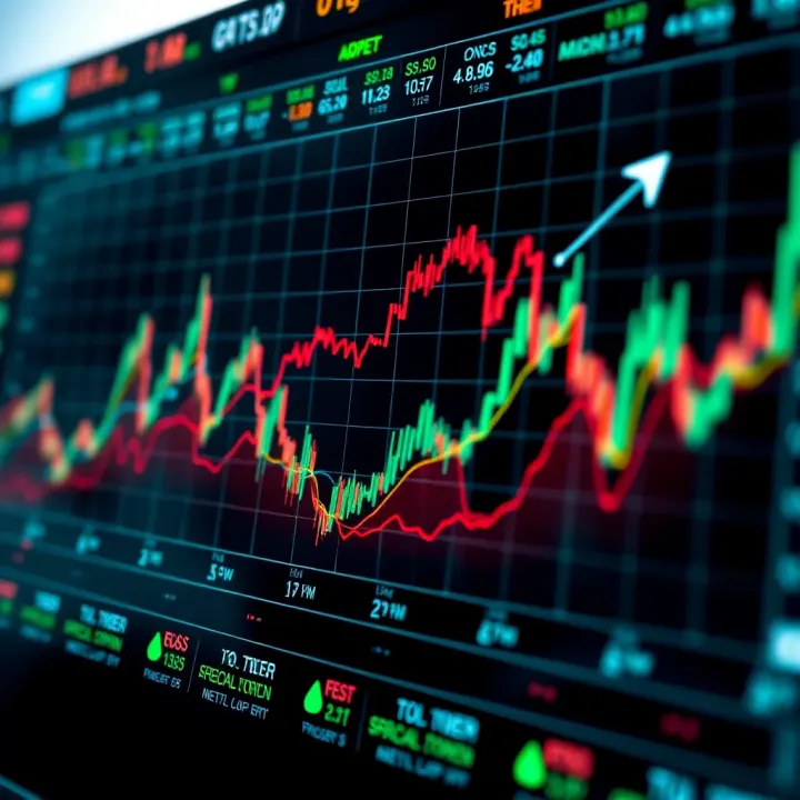 Stock and Forex Market Trends with Digital Automation Graph showing growth and fluctuations in stock and forex markets with digital automation overlay