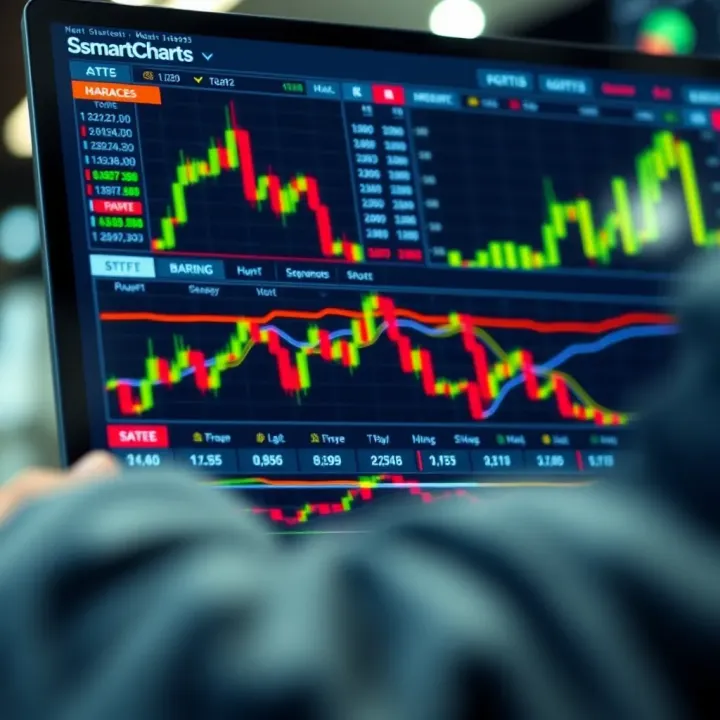 Detailed view of SmartCharts interface on Binary.com displaying various market indicators and trend lines