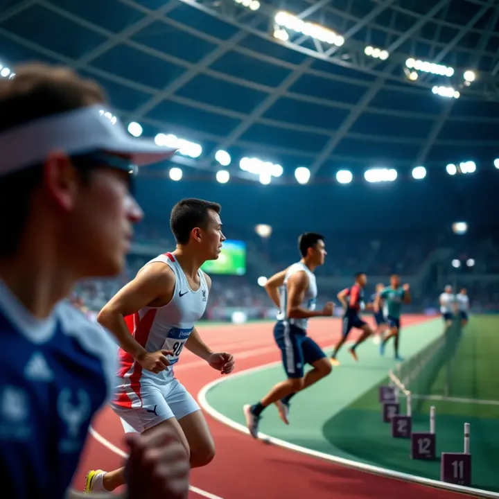Athletes competing in various sports disciplines at the Olympic stadium