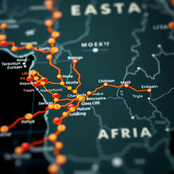 Map showcasing trade routes and economic hubs in East Africa