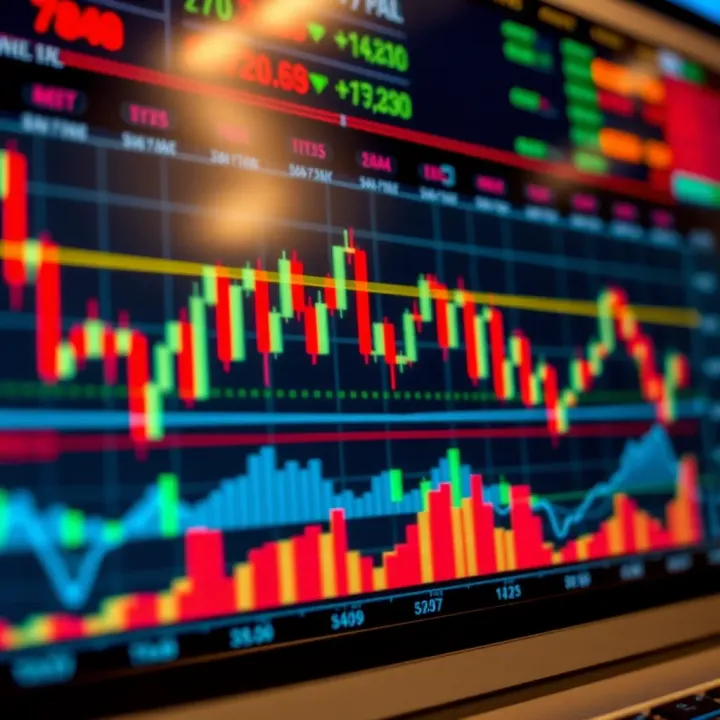 Chart displaying various trading indicators and signals on a financial market graph