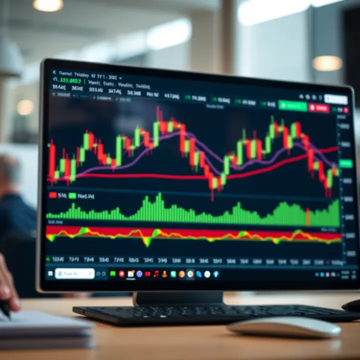 Interactive TradingView chart displaying stock market trends with indicators and candlestick patterns