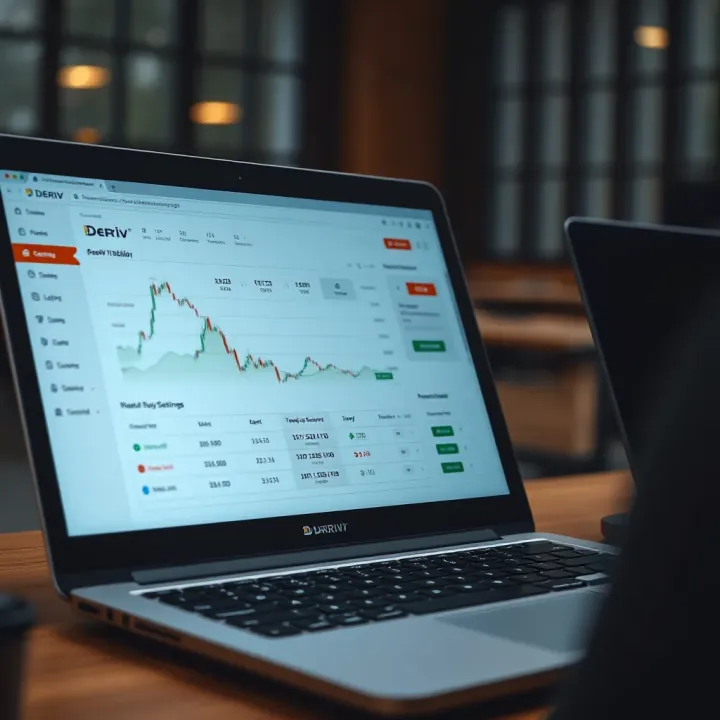 Illustration of a laptop screen showing Deriv trading platform dashboard with withdrawal options